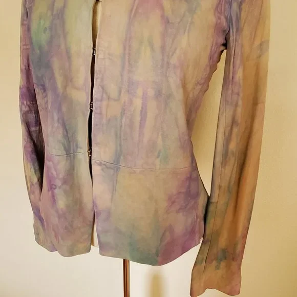Vince leather Shirt jacket bomber moto small pink purple gray beige cream dyed